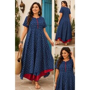 NEERUS Tagged 3XL See Measurements Indie Boho Artisan Handkerchief Midi Dress